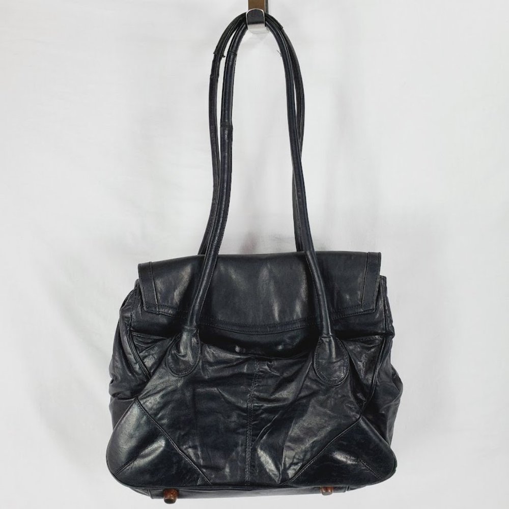 Ananas Black Leather Handbag Purse Handmade NYC Jennifer Baum Lagdameo - Picture 6 of 8